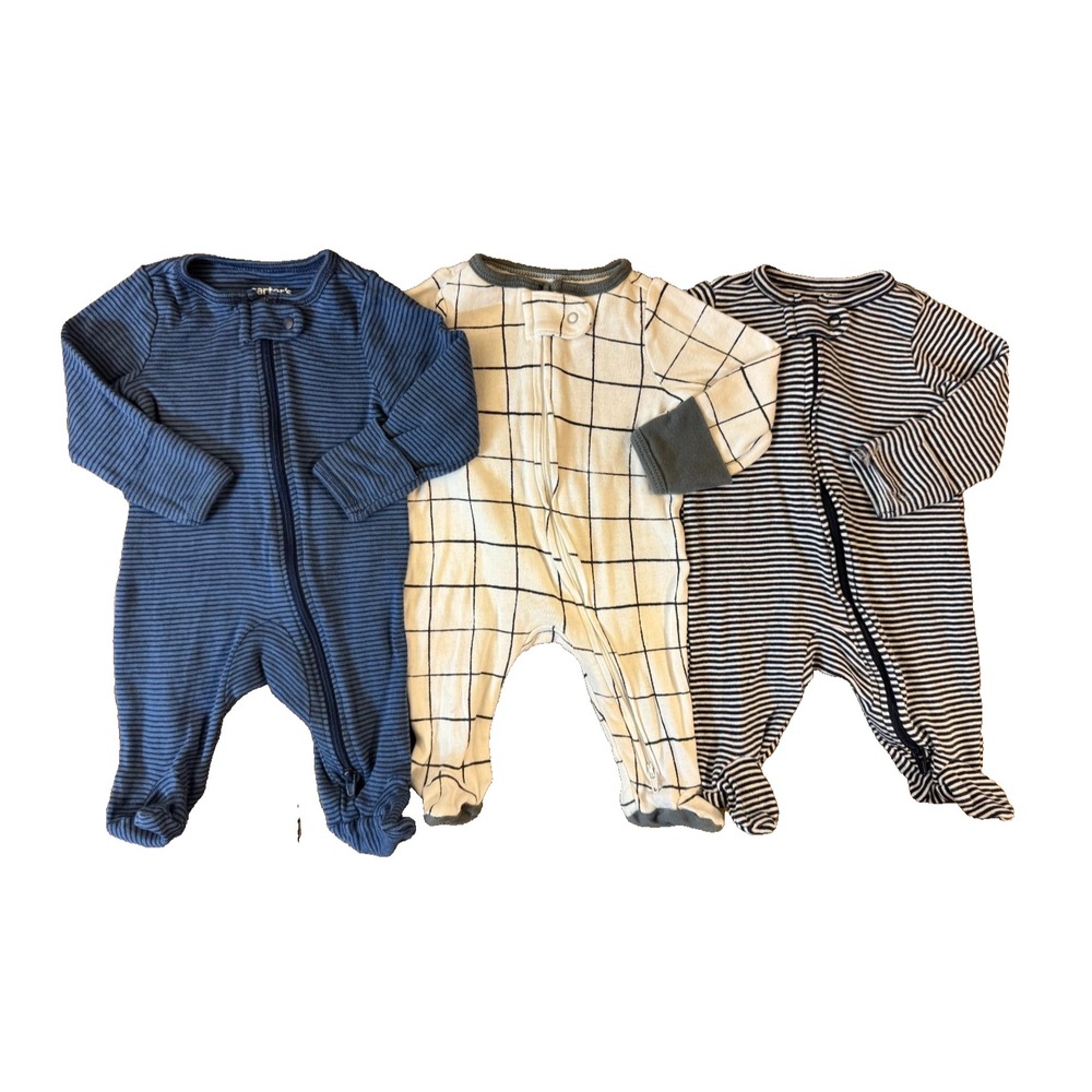 Baby Boy Newborn Sleepers Lot Outfits Zippered Sleep N Play Bundle Striped Plaid